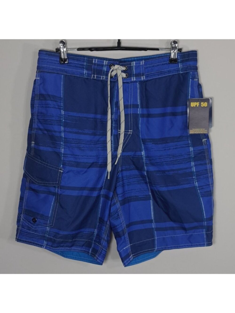 Lanesboro Swim Shorts Medium Blue Plaid Mesh Lined UPF 50 Sports Casual